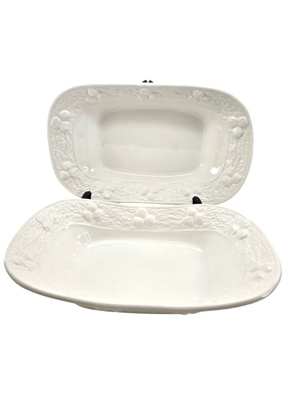 White Oblong Serving Dish Set 14" White Embossed Fruit Ceramic Italy CWC jj3701
